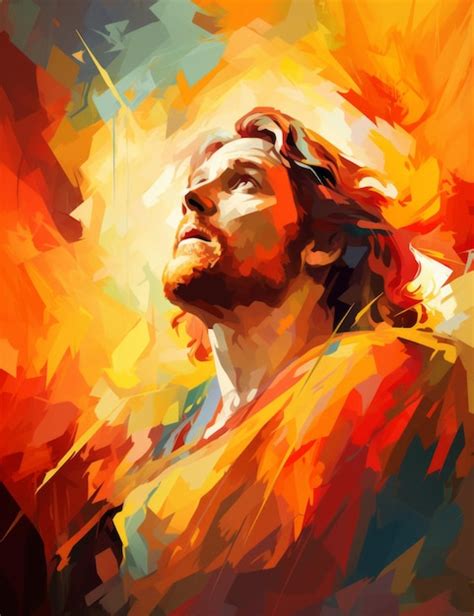 Premium Photo | A painting of jesus looking up into the sky