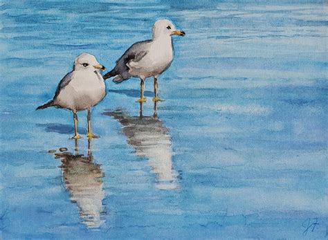 Seagull Painting, Beach Art, Seagulls on the Shore, Beach Painting - Etsy