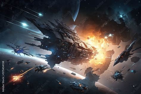 Epic Galactic Sci-Fi Space Battle. Generative AI. Stock Illustration ...