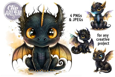 Black Dragon Wall Art, Baby Nursery Images Watercolor PNG