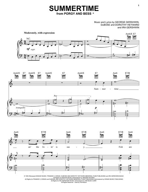 George Gershwin "Summertime" Sheet Music Notes | Download Printable PDF ...