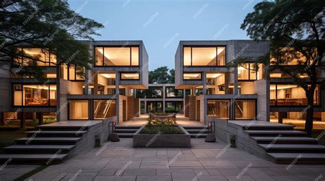 Premium AI Image | Modern School Architecture at Dusk