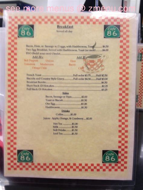 Menu at Cafe 86, Salton Sea Beach