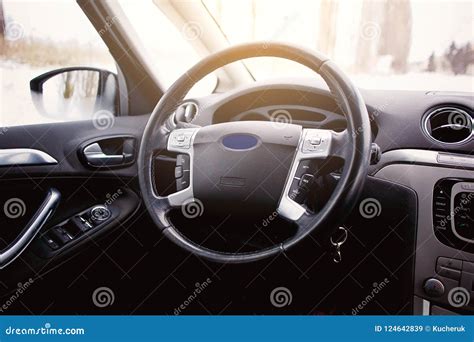 Modern Luxury Car Interior - Steering Wheel Stock Image - Image of auto ...