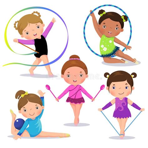 Set Of Rhythmic Gymnastics Cute Girls Stock Vector - Image: 73140771