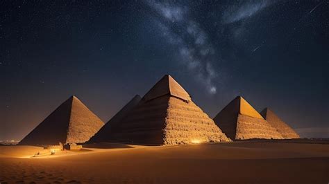 Premium AI Image | image of the Pyramids of Giza under a glittering night sky