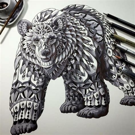 Aztec bear drawing. | Animal drawings, Body art tattoos, Drawings