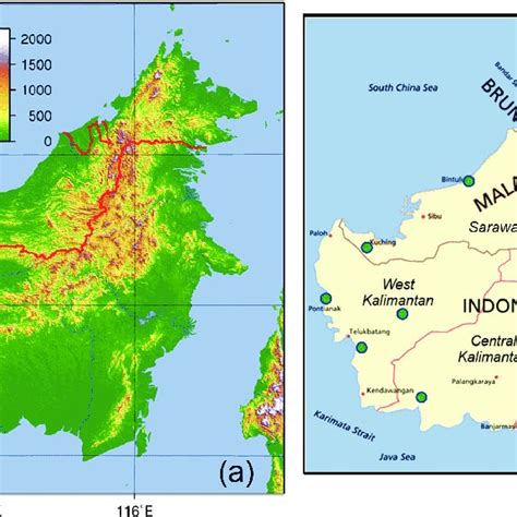 The island of Borneo, which contains territory of three countries ...