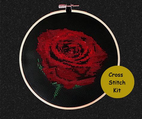 Red Rose Cross Stitch Kit | Etsy