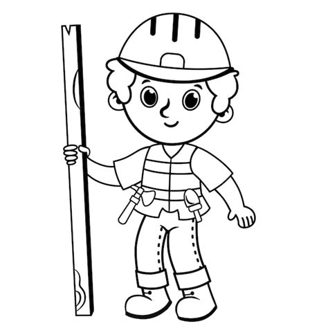 Premium Vector | Clip art of black and white construction worker Vector illustration