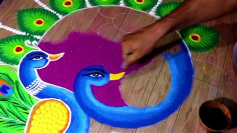 Peacock rangoli design by jeet rangoli | Videos