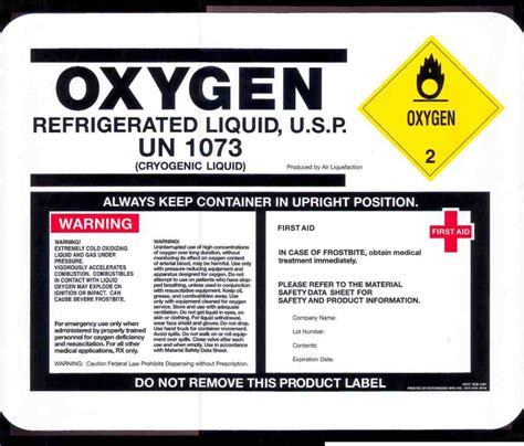 Cylinder Shoulder Label For Class Oxygen: Oxygen, Compressed Warning ...