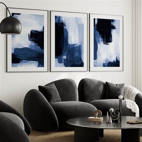 Blue Abstract Set of 3 Prints, Abstract Art, Gallery Wall Set, Dark ...