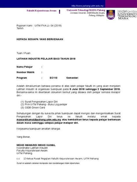 Contoh Surat Pengesahan Pelajar Universiti Contoh Surat - Riset