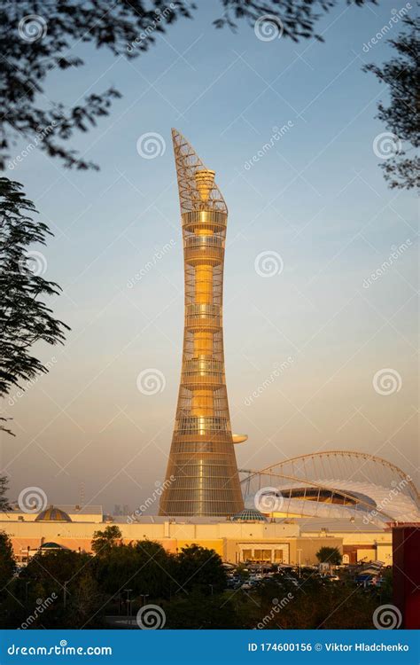 The Aspire Tower in Doha, Qatar Stock Photo - Image of east, building ...