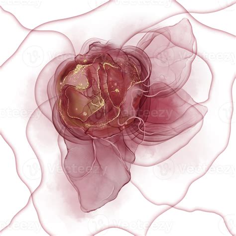 Rose flower with leaves in fluid art technique 29197613 PNG