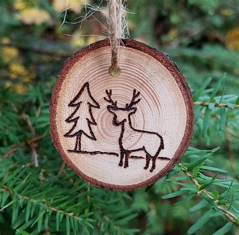 Deer with Tree Wooden Ornament with Wood Burning Pyrography | Etsy | Wood christmas ornaments ...