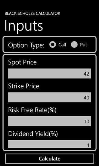 Download free Black Scholes Calculator by smbofana v.1.0.0.0 software ...