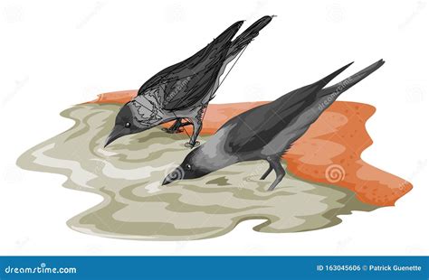 Vector of Crow Drinking Water Stock Vector - Illustration of drawing ...