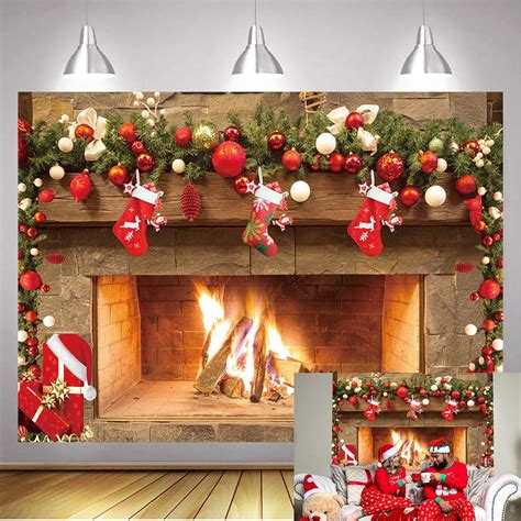 7x5FT Christmas Backdrop Christmas Fireplace Backdrop Santa Claus Sock ...