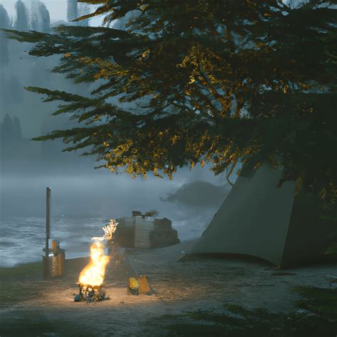 Forest Camping Near a Lake at Night · Creative Fabrica