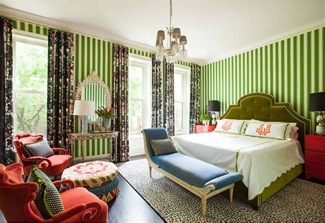 Green and Red Bedroom by Summer Thornton Design - Interiors By Color