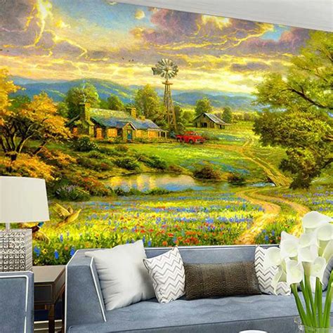 American Style Photo Mural Embossed 3D Landscape Wall Mural Wall ...