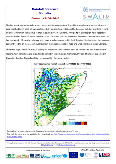 Somalia Rainfall Forecast - Issued: 15 April 2016 - Somalia | ReliefWeb