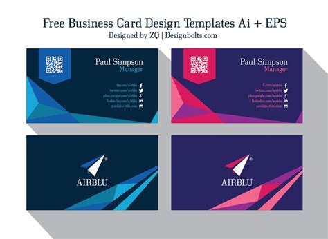 2 Free Professional Premium Vector Business Card Design Templates | Ai + EPS | Free business ...