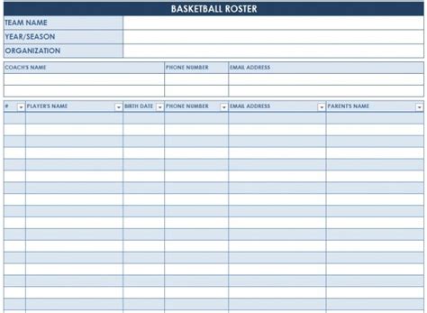 Basketball Roster Template | Basketball Roster Sheet