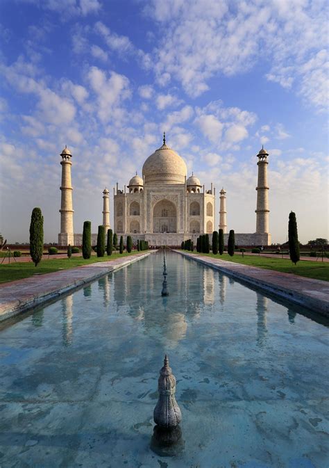 Taj Mahal, Agra, India - Taj Mahal with beautiful blue sky and clouds, no people, Agra, India ...