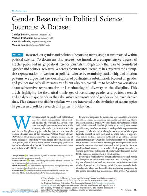 (PDF) Gender Research in Political Science Journals: A Dataset