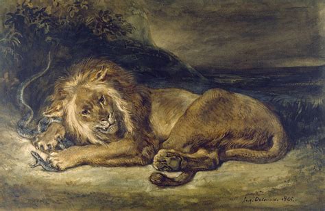 Lion and Snake Painting by Eugene Delacroix - Fine Art America