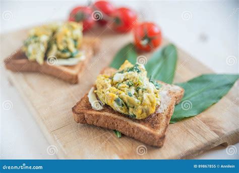 Healthy Scrambled Egg and Wild Garlic Sandwich Stock Image - Image of ...