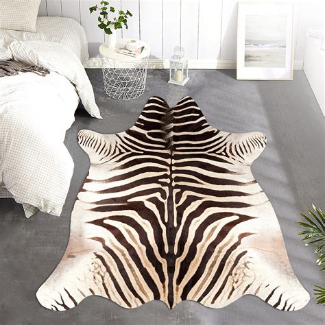 Buy JINCHAN Zebra Print Area Rug Faux Skin Cowhide Animal Design Mat ...