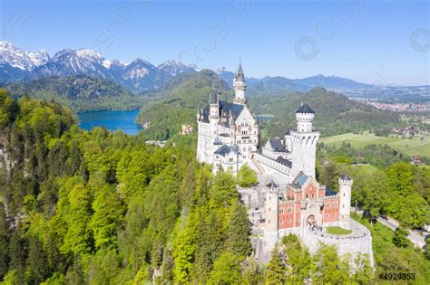 Schloss Neuschwanstein castle aerial view architecture Alps landscape Bavaria Germany - stock ...