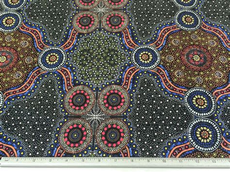 Australian Fabric--Aboriginal Art Design Fabric--Wild Bush Flowers Black--Cotton Quilt Fabric ...