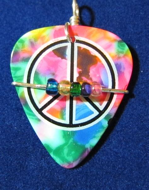 Tie Dyed Peace Sign Guitar Pick Pendant | Etsy