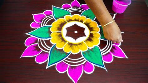 simple colour kolam design with 7x4 dots - beautiful kolam designs ...