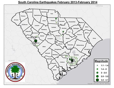 Earthquakes recorded in South Carolina, February 2013-2014, more info: www.scemd.org ...