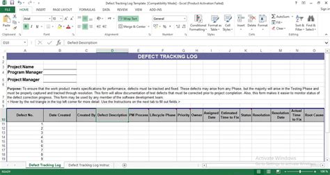 Defect tracking template excel