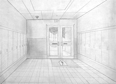 High School Hallway Drawing