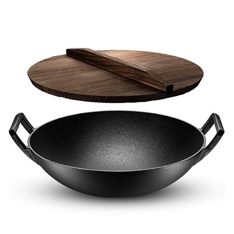 Buy Big smoke's Cast Iron Wok Non Stick for Stir Fry, Grilling, Frying ...