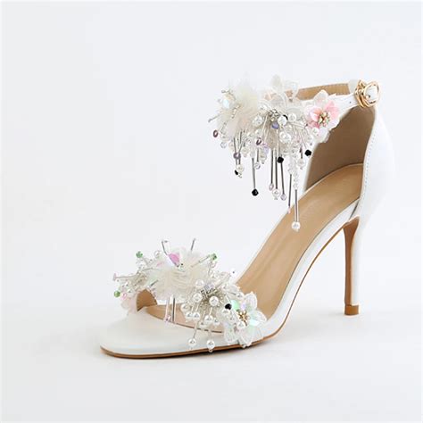 Beautiful Rhinestones Women Wedding Shoes 9cm Heel Sexy White Lace Satin Bridal Shoes Women ...