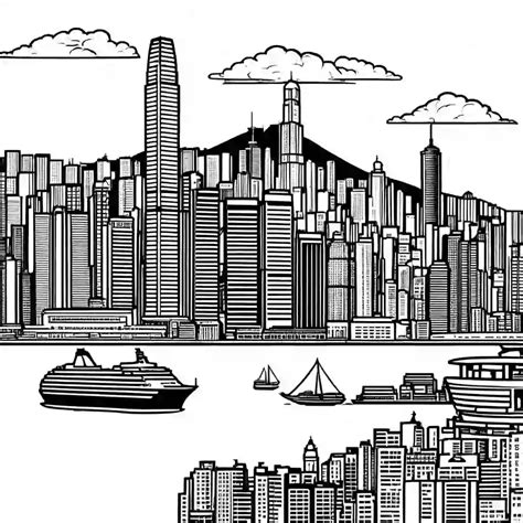 Hong Kong Skyline Printable Coloring Book Pages for Kids