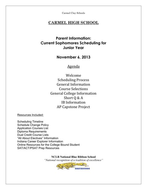 Carmel Clay Schools CARMEL HIGH SCHOOL Parent Information