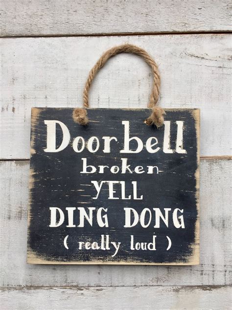 Door bell sign/ porch sign/ wood sign/ funny signs/ home decor/ country decor/ gifts/ door bell ...