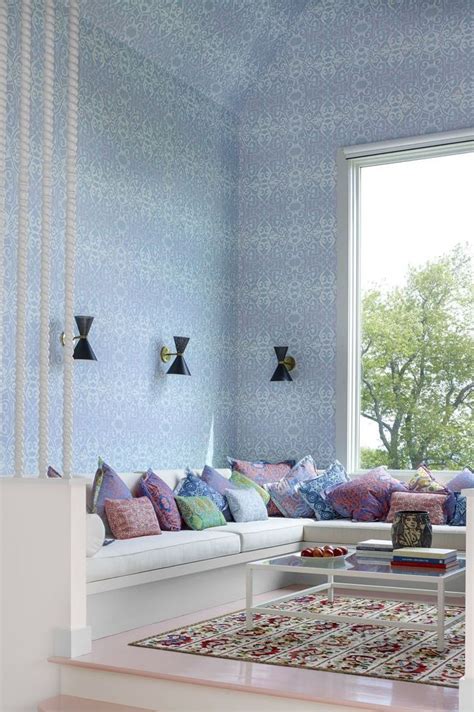 Light blue wallpaper living room - rackLasi