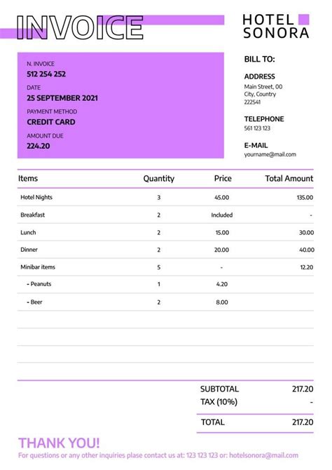 Modern Simple Hotel Receipt Invoice | Invoice design template, Invoice design, Invoice template