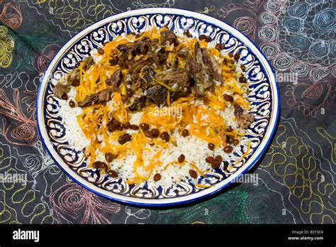 Plov on an Uzbek Embroidery at a Restaurant in Bukhara Uzbekistan Stock ...